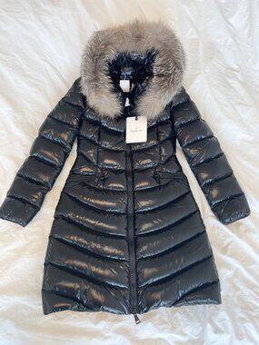 NWT Moncler Women Fox Fur Trim-Hoodie Long Sleeve Full Zip Puffer Jacket US-XS